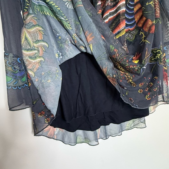 Desigual Mesh Butterfly Floral Print Top Medium Y2K Fairy Artsy Bohemian Whimsy - Picture 4 of 7